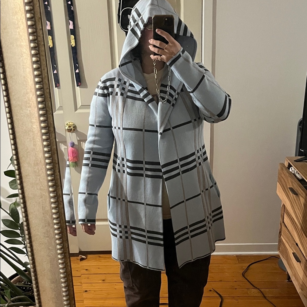 Frank Lyman Design Gray Plaid Hooded Trench Coat